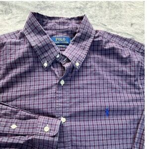 Polo Ralph Lauren Men Classic Fit Plaid Button Down Shirt Purple sz XL Pony Logo